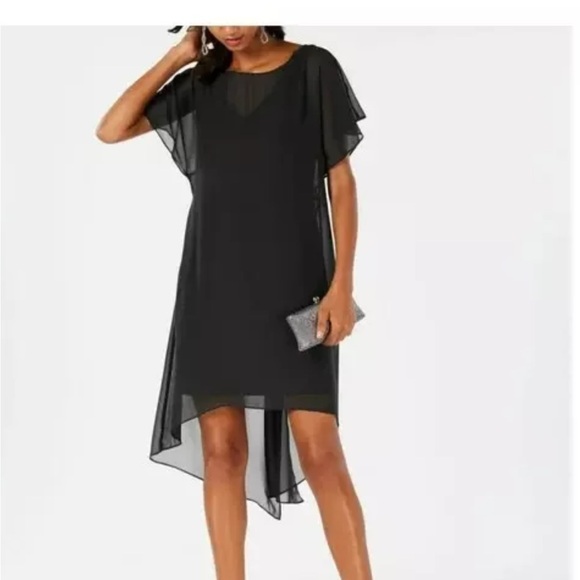 Adrianna Papell Dresses & Skirts - Adrianna Papell Chiffon-Overlay A-Line Dress Women's S Black Solid Twisted Back